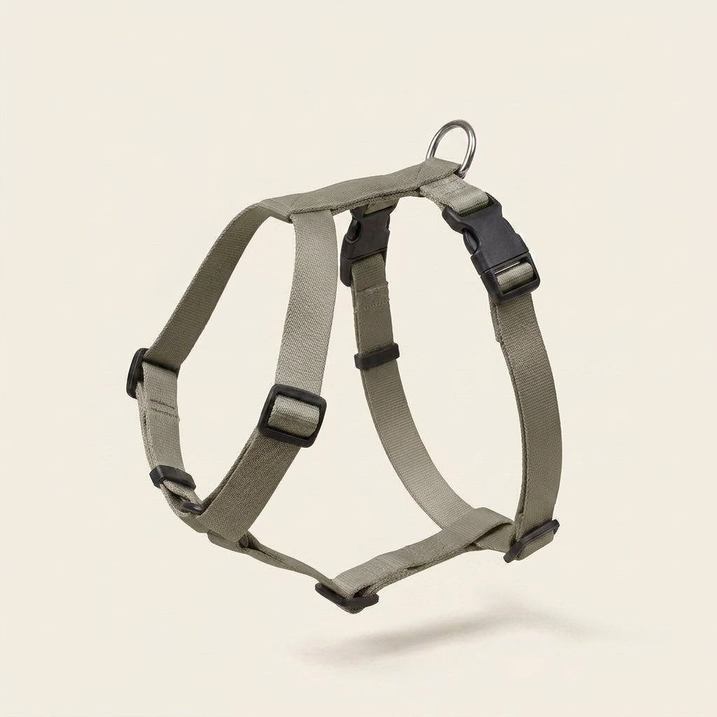 Escape proof dog harness, padded with top handle, reflective, Olive Gray, studio