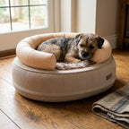 Dog Bed Raised: Washable dog bed, soft fleece lining, raised bolster for anxious dogs