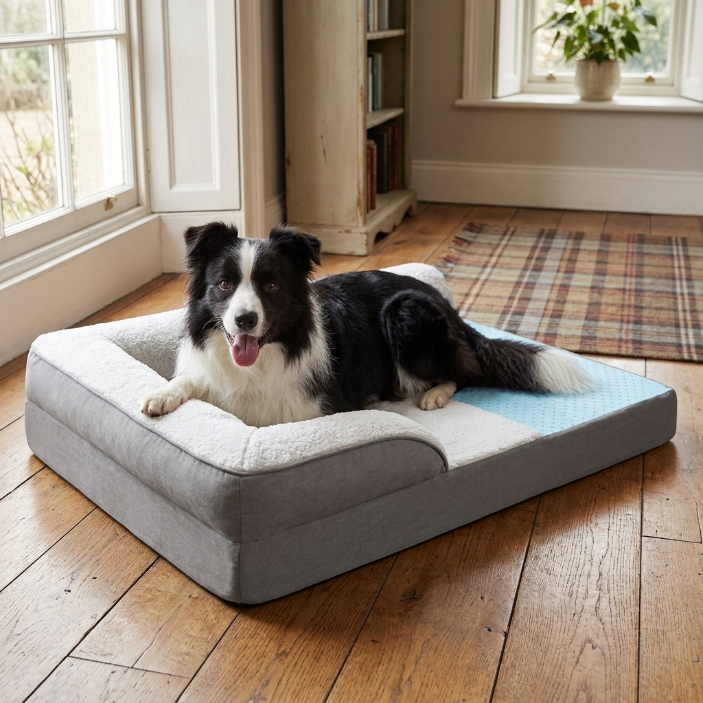 Calming Plush Dog Bed, Raised Rim and Non-Slip Base, Waterproof