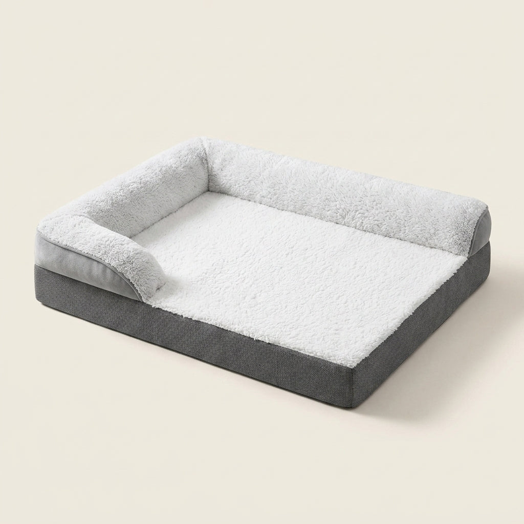 Calming Plush Dog Bed, Raised Rim and Non-Slip Base, Waterproof