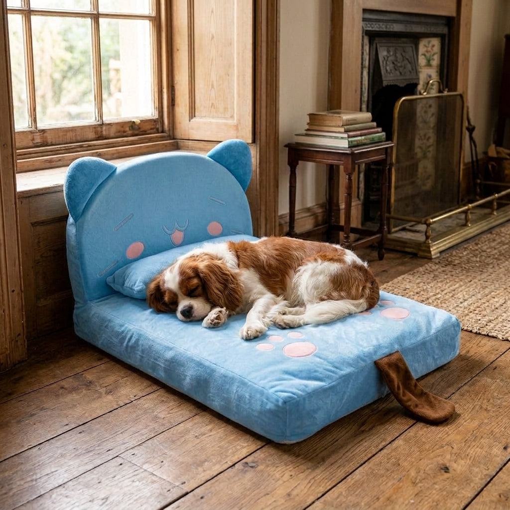 Washable dog bed, supportive backrest for anxious dogs, Sky Blue