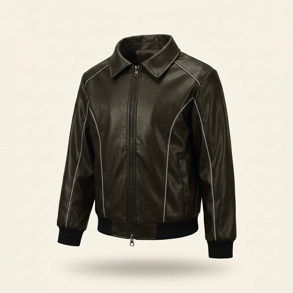 Dog faux leather jacket, fleece lined bomber coat, machine washable, Autumn weight, studio