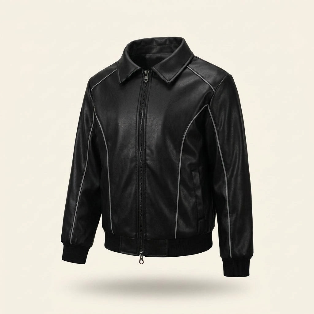 Dog faux leather jacket, fleece lined bomber coat, machine washable, Thickened, studio