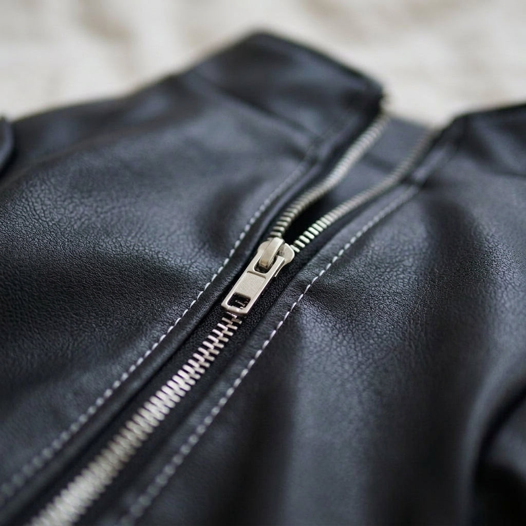Dog faux leather jacket, fleece lined bomber coat, machine washable, Thickened, detail