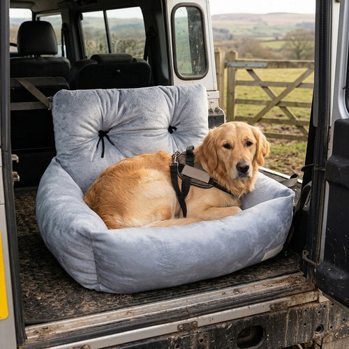 Dog Car Booster Seat, Raised Travel Bed with Safety Tether, Extra Plush
