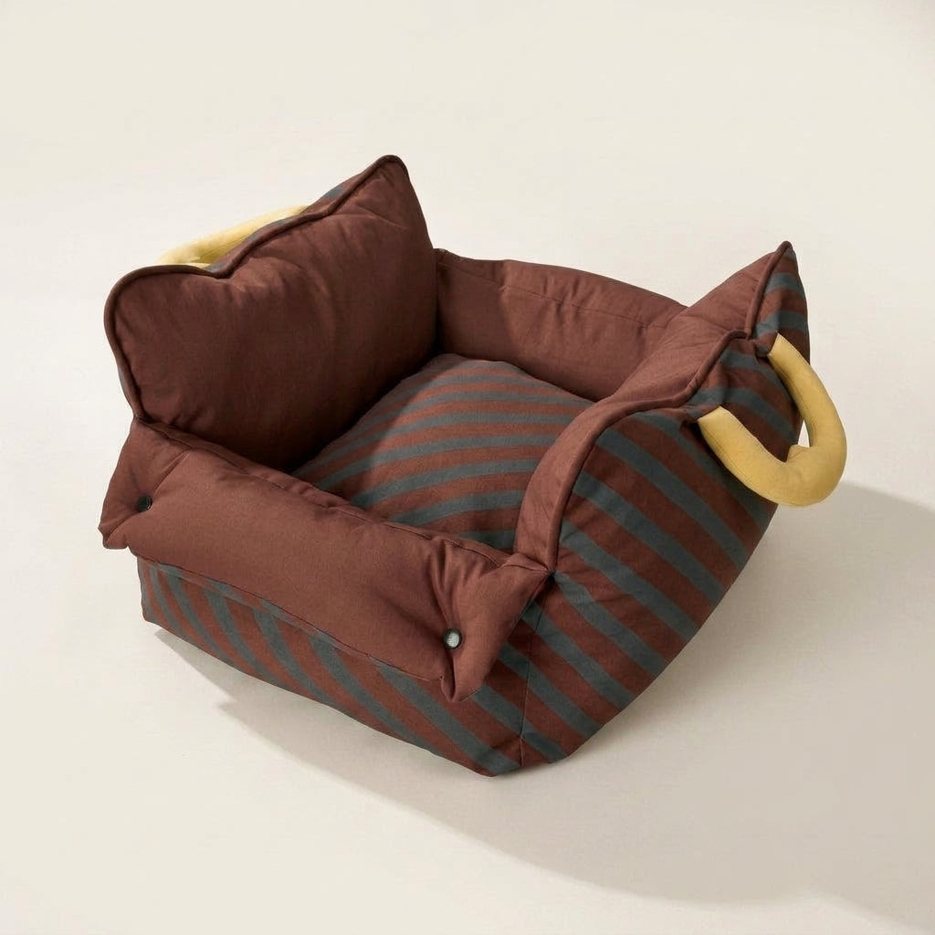 Dog car travel cushion, padded, waterproof, machine washable, Chestnut Brown, studio