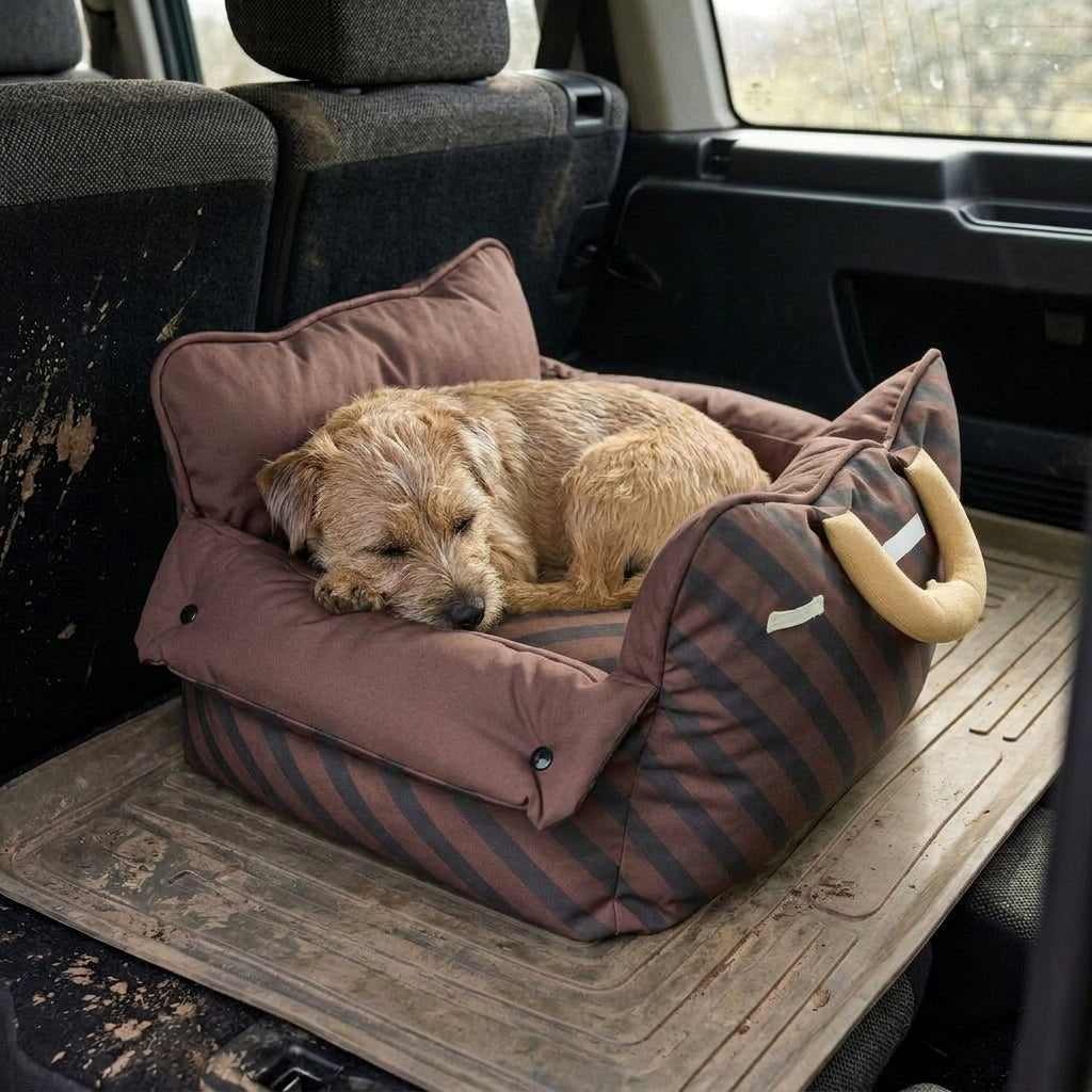 Dog car travel cushion, padded, waterproof, machine washable, Chestnut Brown