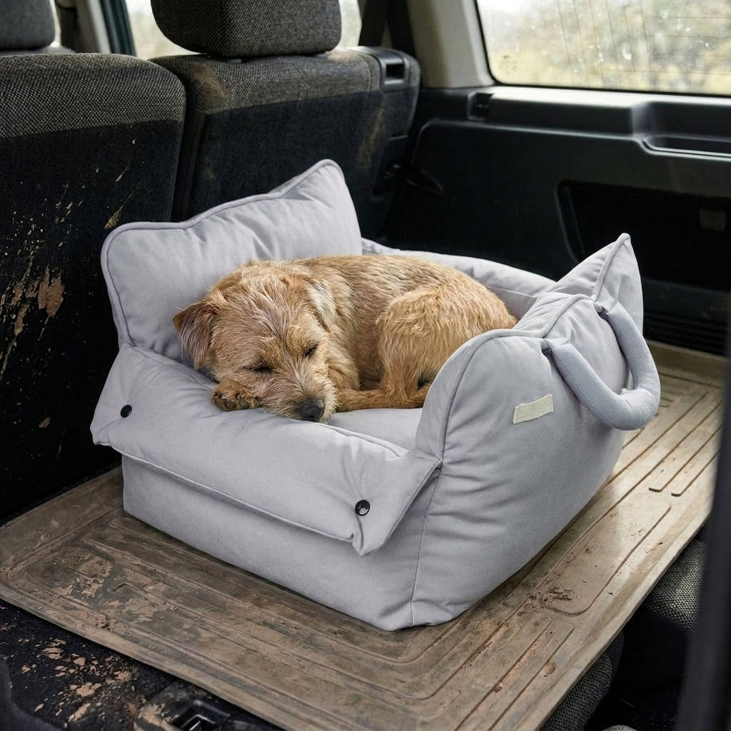 Dog car travel cushion, padded, waterproof, machine washable, Dove Grey
