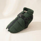 Waterproof dog coat, integrated harness, reflective padded shell, Green, studio