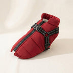 Waterproof dog coat, integrated harness, reflective padded shell, Red, studio