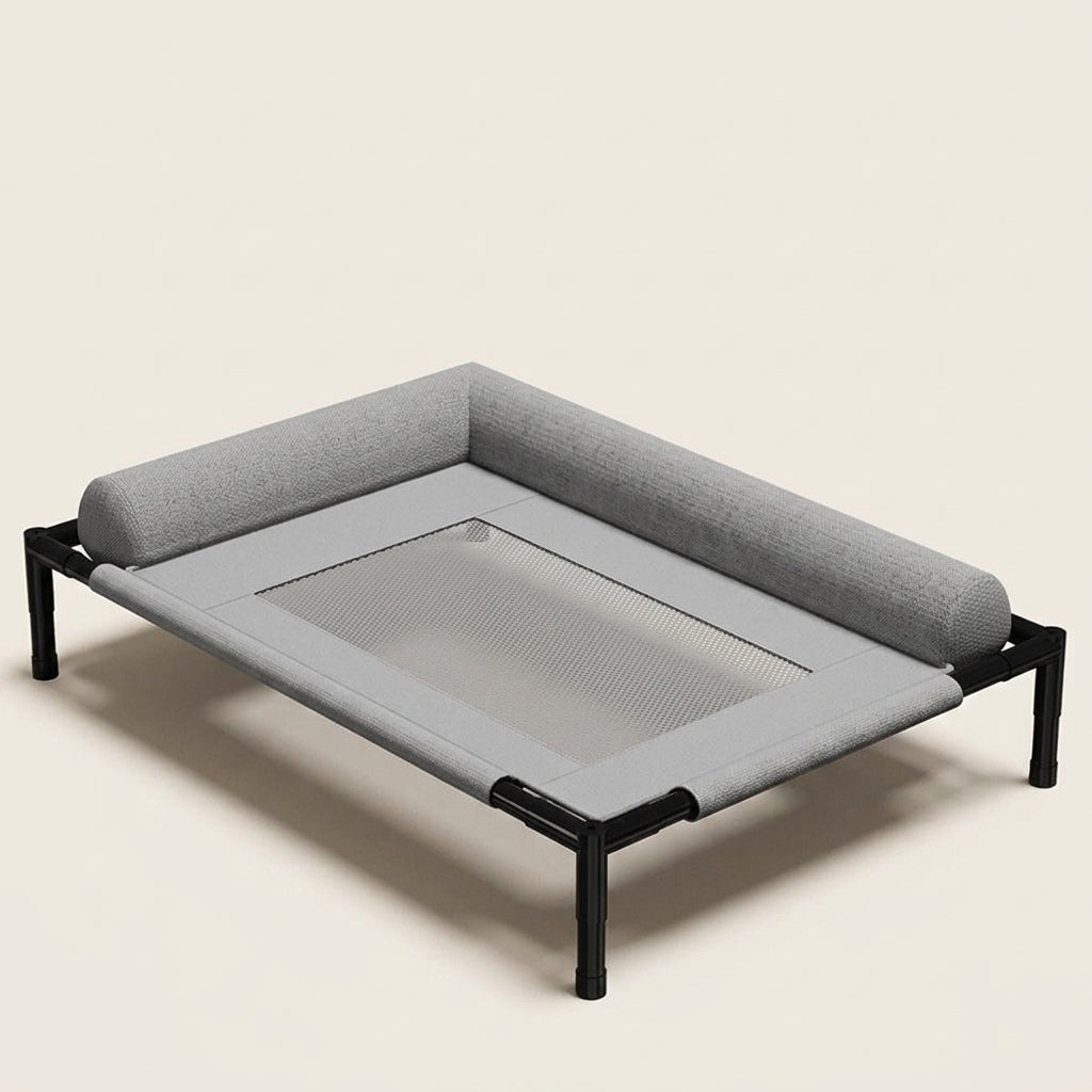 Elevated dog bed, mesh base with bolster sides, studio