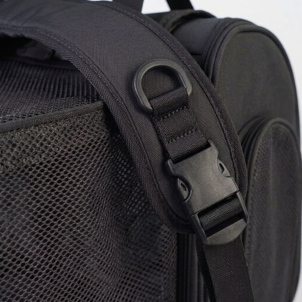 Dog backpack carrier, expandable fold out mesh for small dogs, Black, detail