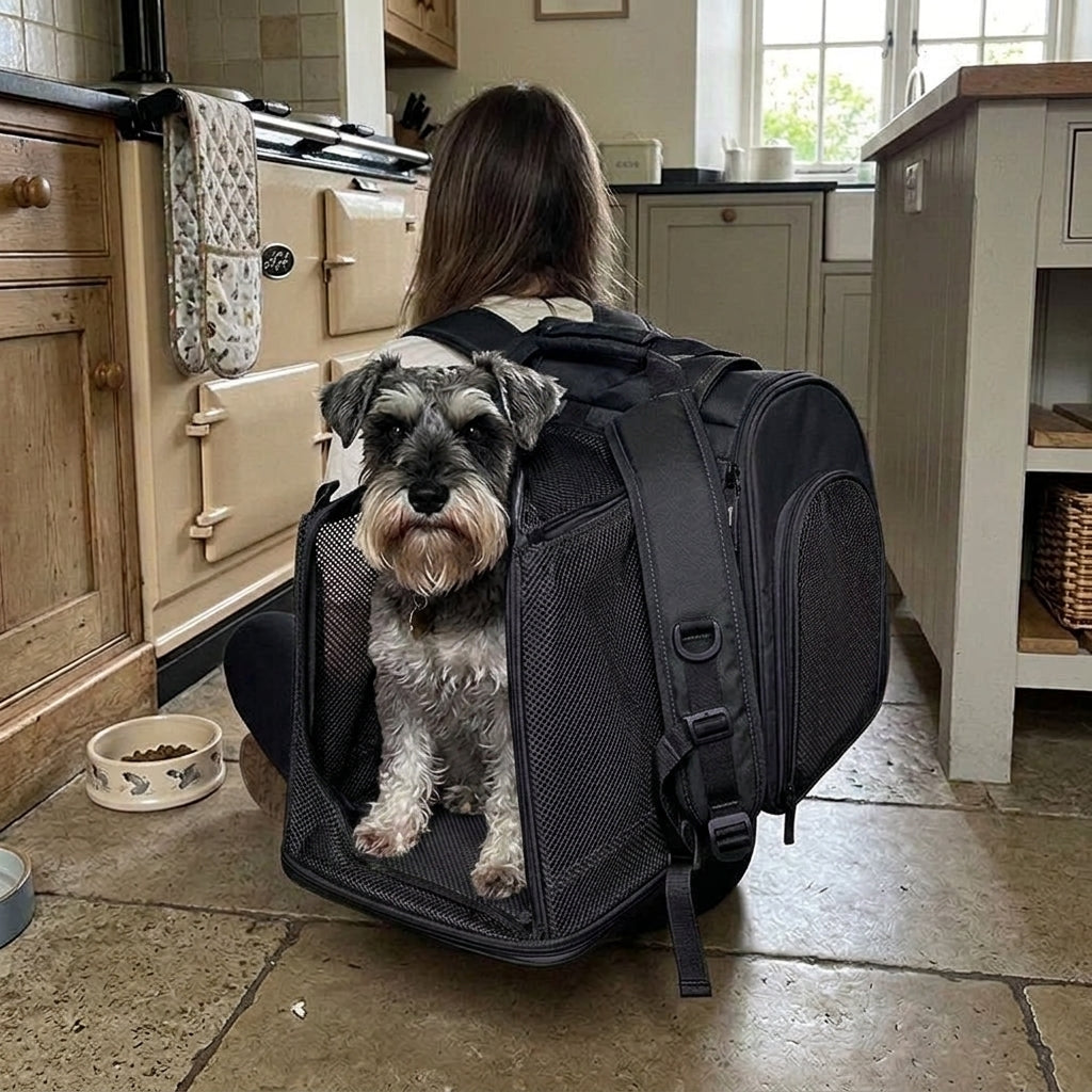 Dog Carrier Small: Dog backpack carrier, expandable fold out mesh for small dogs, Black