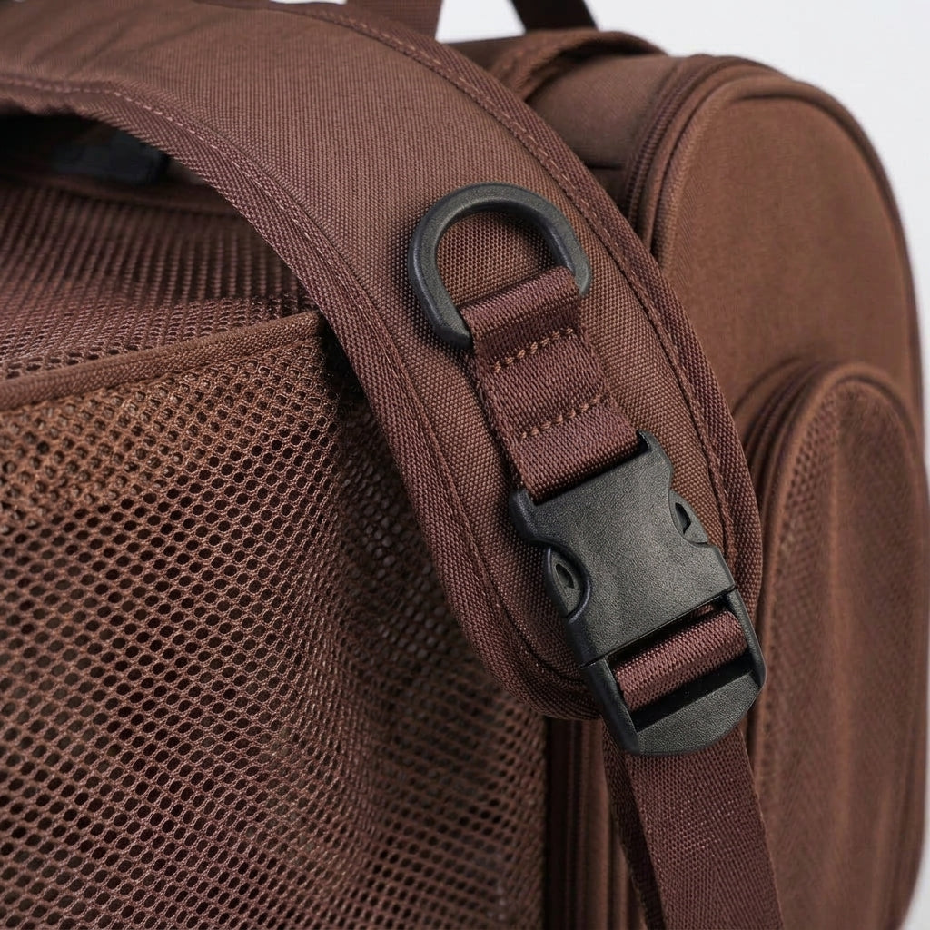 Dog backpack carrier, expandable fold out mesh for small dogs, Brown, detail