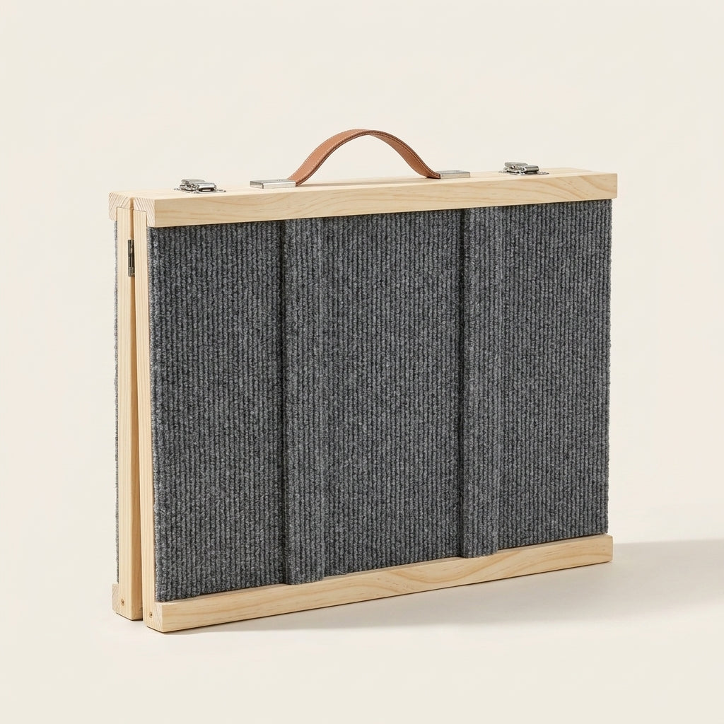Folding wooden dog ramp, carpeted non-slip surface, studio