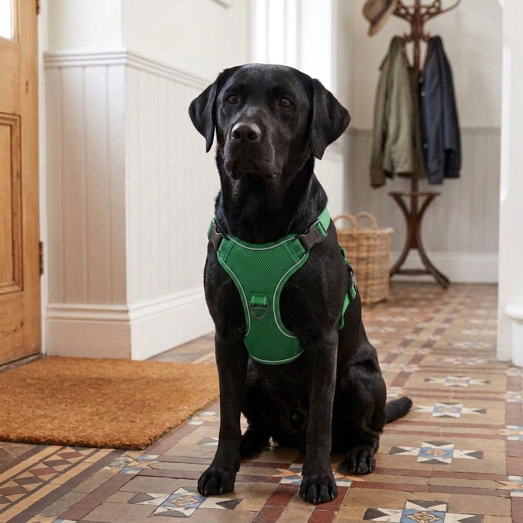 LED dog harness, illuminated light edging, adjustable quick release, Grass Green