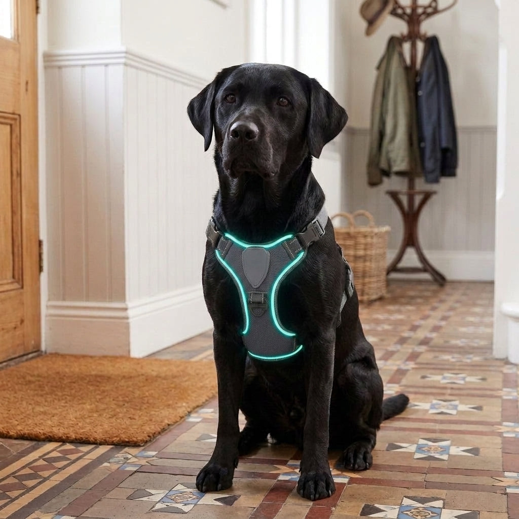 LED dog harness, illuminated light edging, adjustable quick release, Slabstone Gray