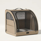Mesh dog carrier, car travel carrier for small dogs, safety tether, Beige, studio