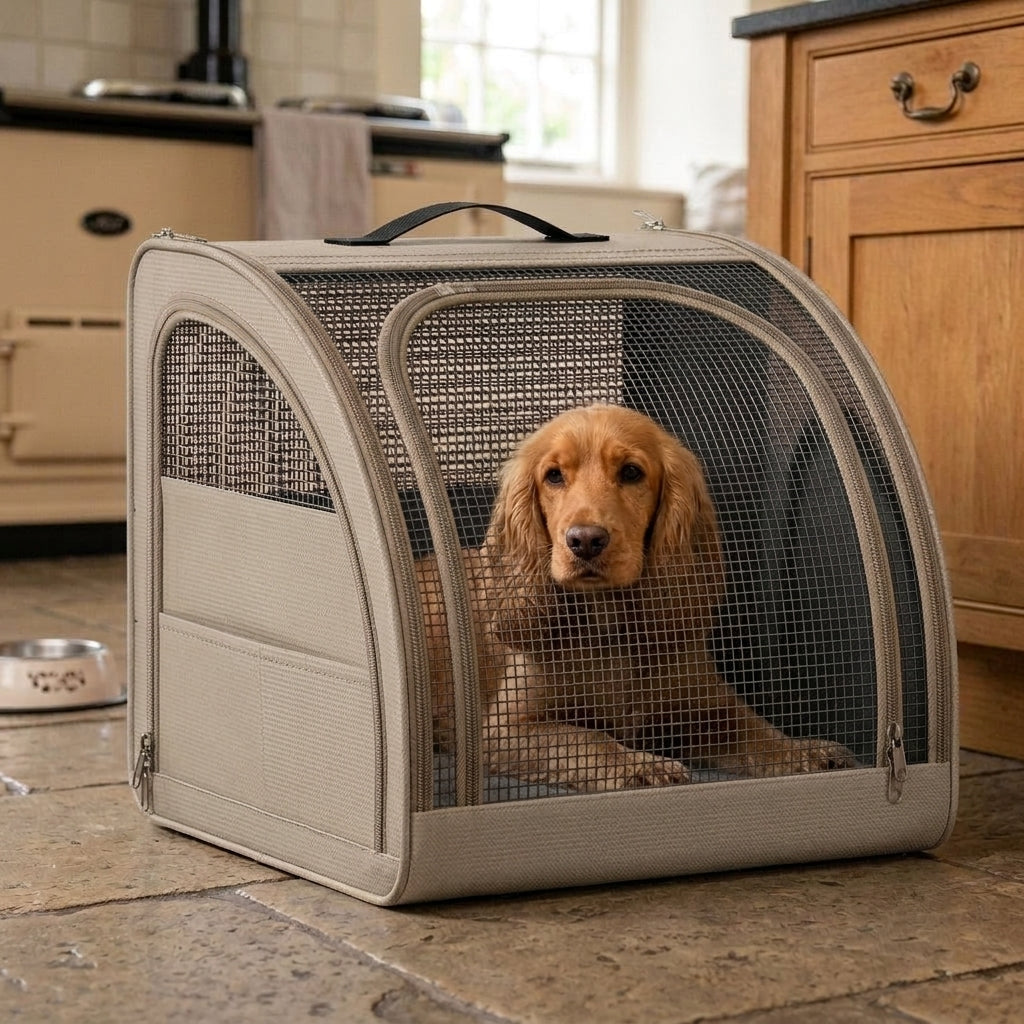 Dog Carrier Travel: Mesh dog carrier, car travel carrier for small dogs, safety tether, Beige