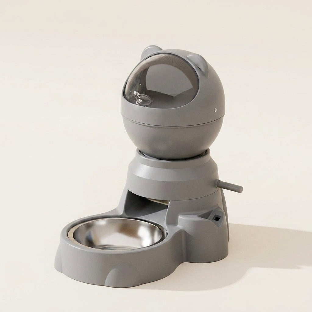 Slow feeder dog bowl, lever puzzle dispenser, stainless steel, Puzzle Pressing Style-Gray, studio