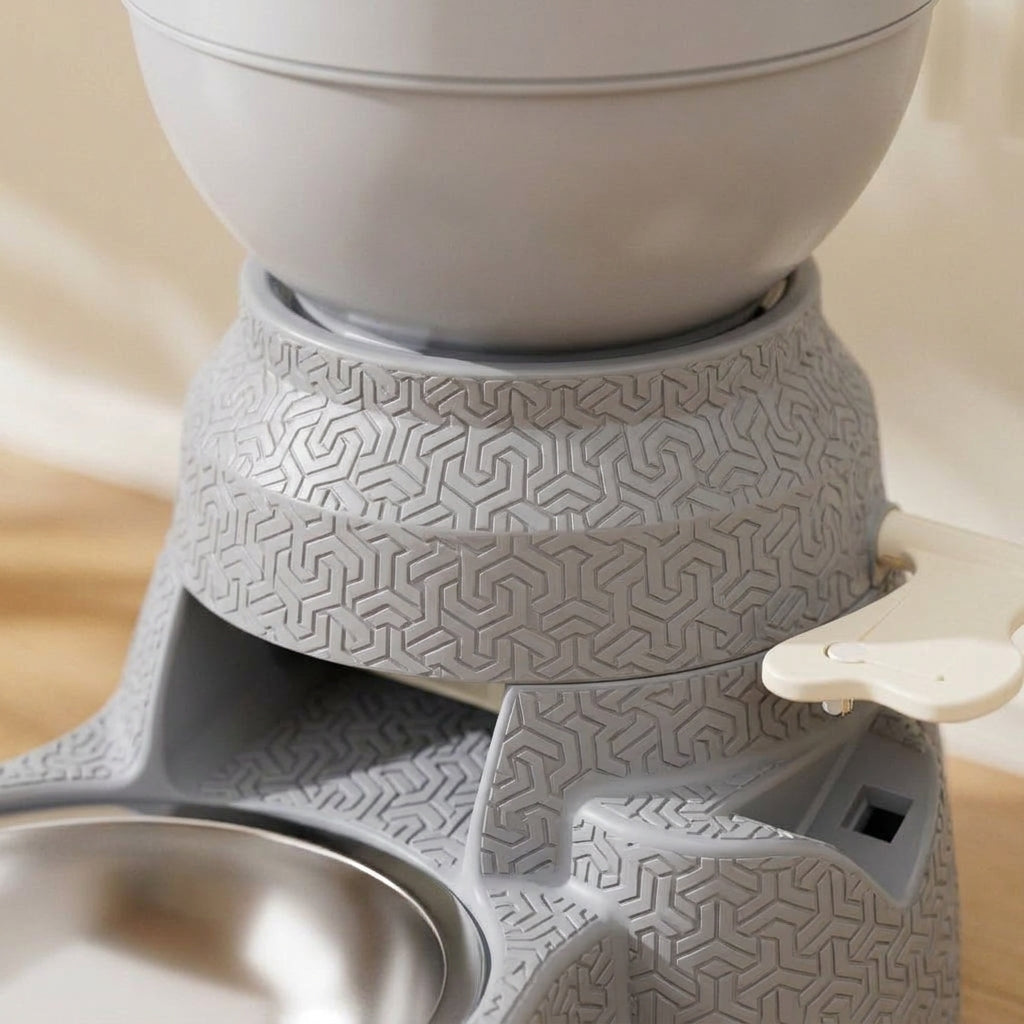 Slow feeder dog bowl, lever puzzle dispenser, stainless steel, Puzzle Pressing Style-Gray, detail