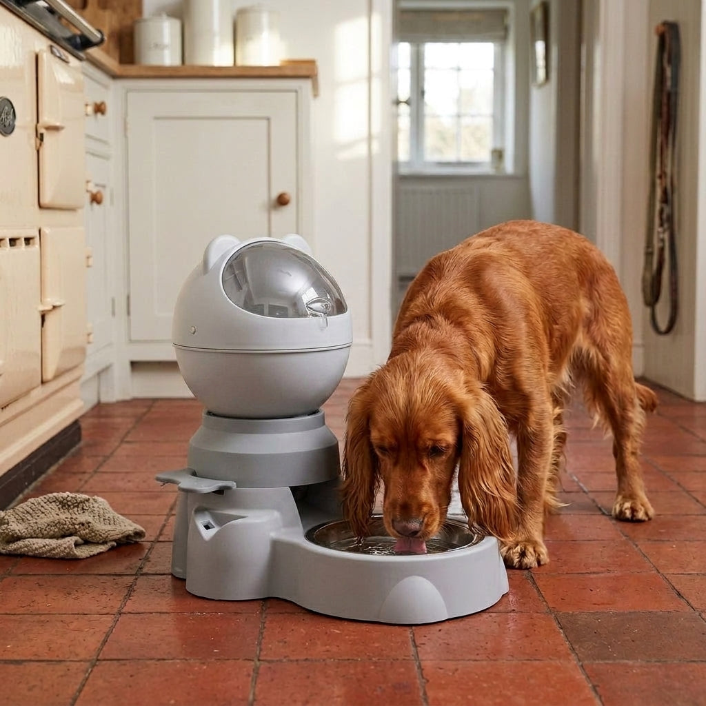 Dog Bowl Stainless Steel: Slow feeder dog bowl, lever puzzle dispenser, stainless steel, Puzzle Pressing Style-Gray
