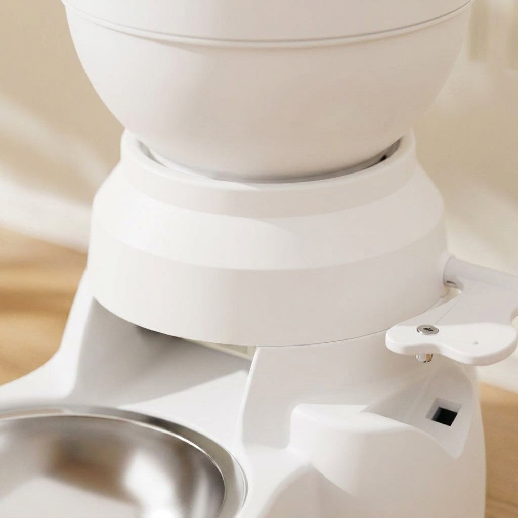 Slow feeder dog bowl, lever puzzle dispenser, stainless steel, Puzzle Pressing Style-White, detail