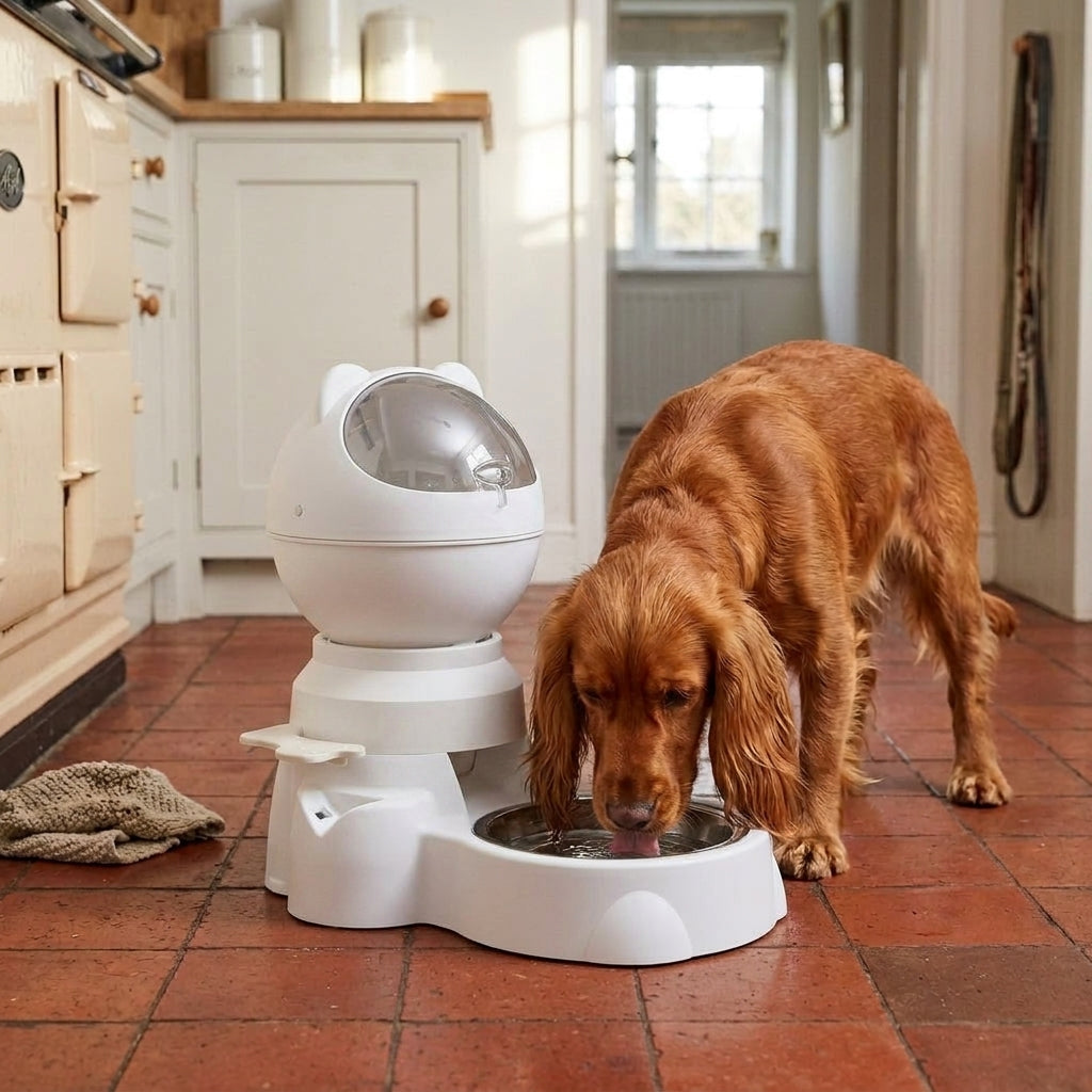 Slow feeder dog bowl, lever puzzle dispenser, stainless steel, Puzzle Pressing Style-White