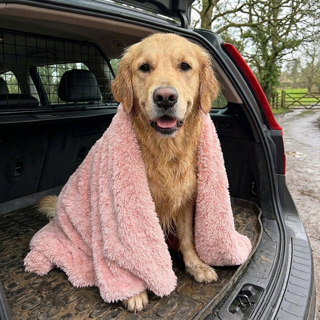 Dog drying towel, ultra absorbent microfibre, machine washable, Pink large