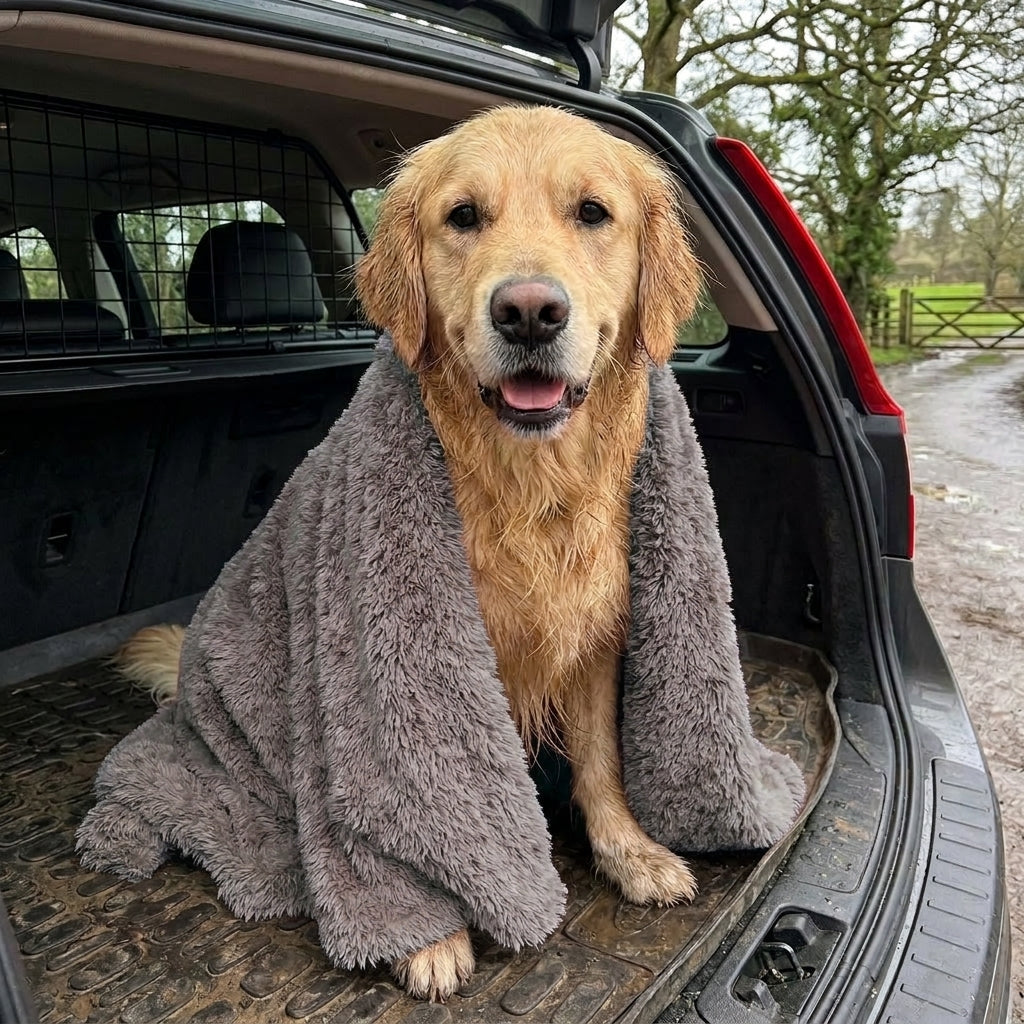 Dog drying towel, ultra absorbent microfibre, machine washable, Grey medium