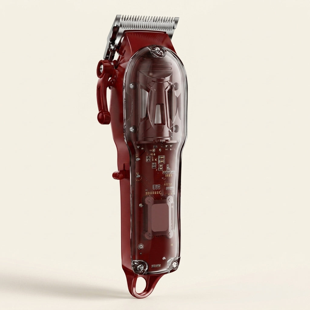 Dog clippers, quiet cordless design, ceramic blade, digital display, Red, studio