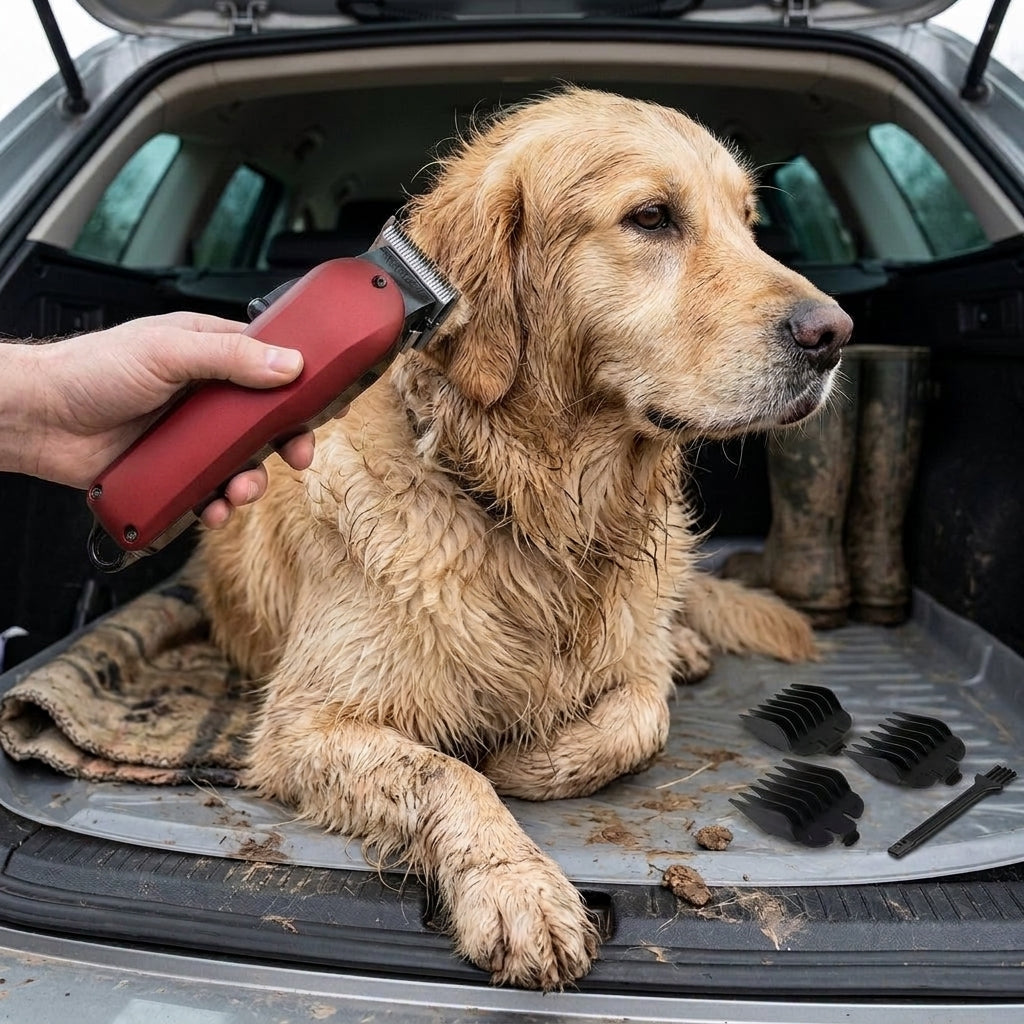 Dog clippers, quiet cordless design, ceramic blade, digital display, Red