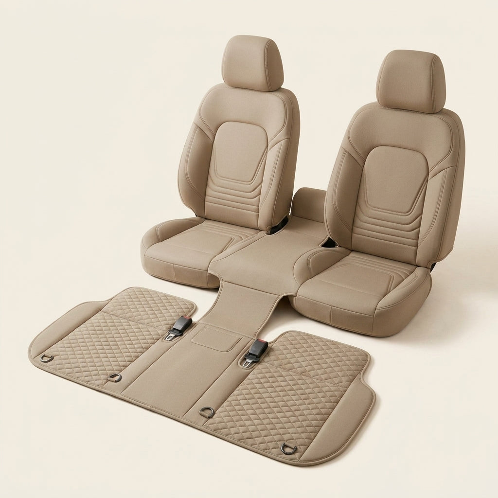 Dog car seat cover set, quilted with safety tether and washable liner, Beige-S Code, studio