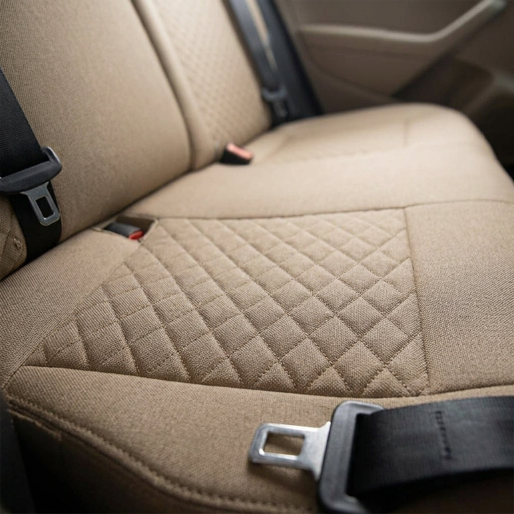 Dog car seat cover set, quilted with safety tether and washable liner, Beige-S Code, detail