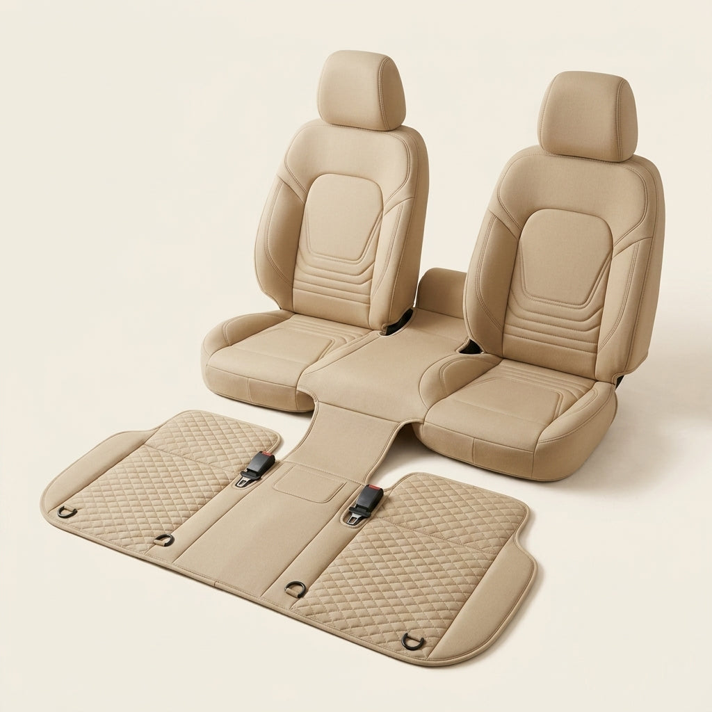 Dog car seat cover set, quilted with safety tether and washable liner, Beige-Xl Code, studio