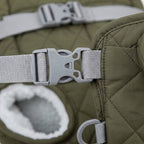 Dog backpack carrier, quilted padded chest pack with leg openings, Army Green, detail