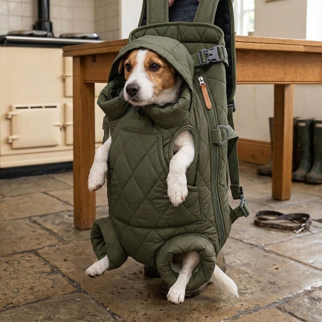 Dog backpack carrier, quilted padded chest pack with leg openings, Army Green