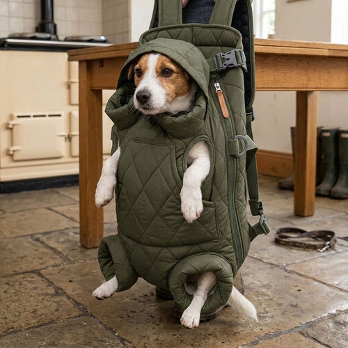 Dog backpack carrier, quilted padded chest pack with leg openings, Army Green