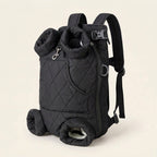 Dog backpack carrier, quilted padded chest pack with leg openings, Black, studio