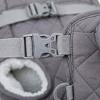 Dog backpack carrier, quilted padded chest pack with leg openings, Gray, detail