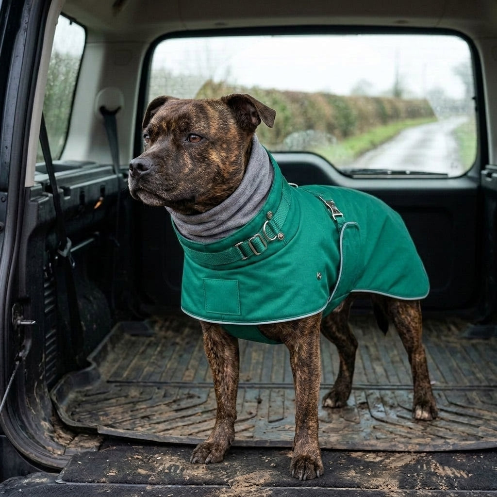 Dog Winter Coat: Waterproof dog coat, quilted winter jacket with fleece collar, Emerald Green