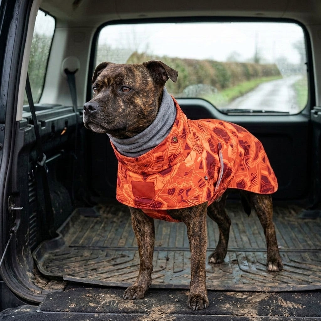 Waterproof dog coat, quilted winter jacket with fleece collar, Orange Red