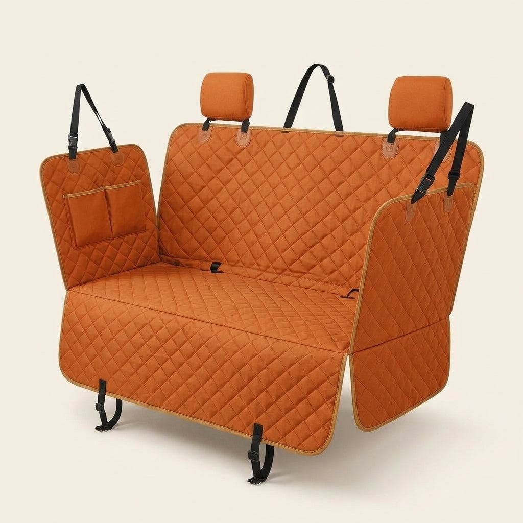 Dog car seat mat, waterproof Oxford fabric, machine washable, Orange edge with net, studio