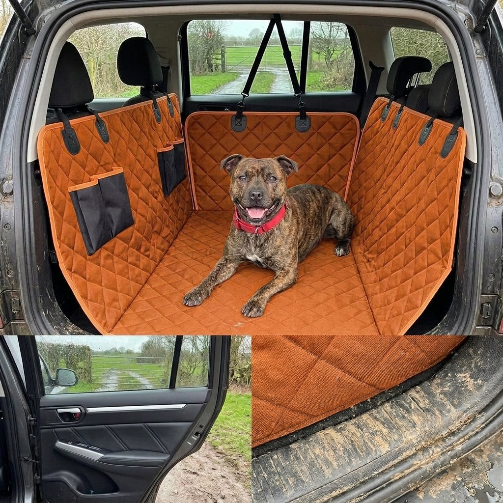 Dog car seat mat, waterproof Oxford fabric, machine washable, Orange edge with net