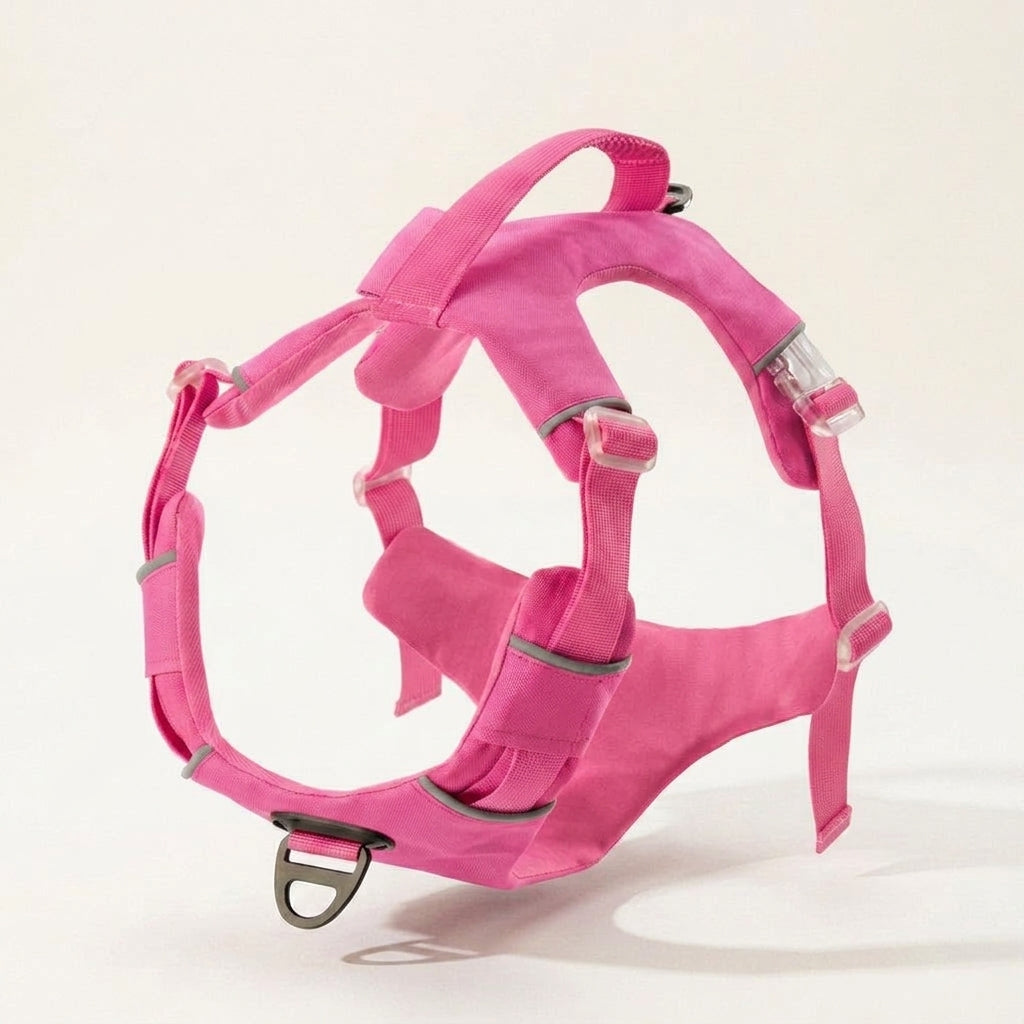 Reflective dog vest, USB rechargeable light, weatherproof, Barbie Pink, studio
