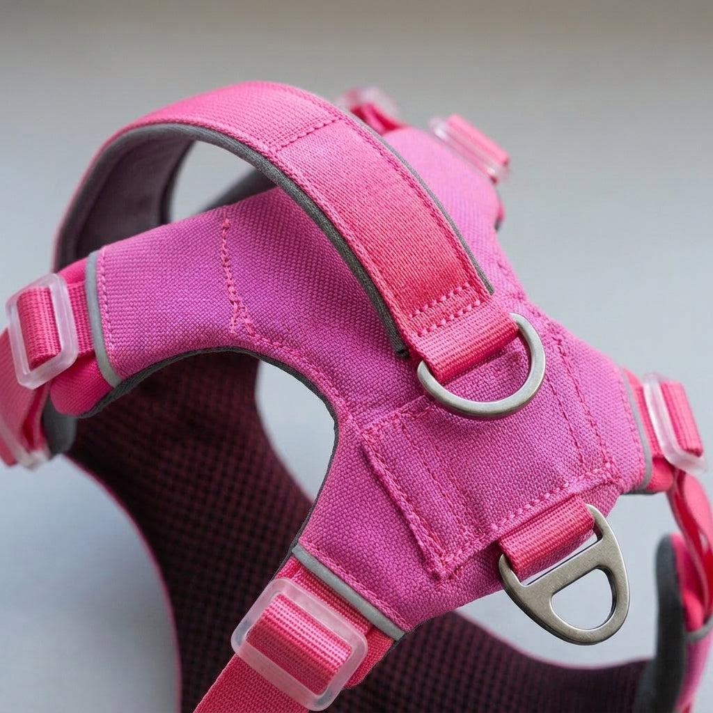 Reflective dog vest, USB rechargeable light, weatherproof, Barbie Pink, detail