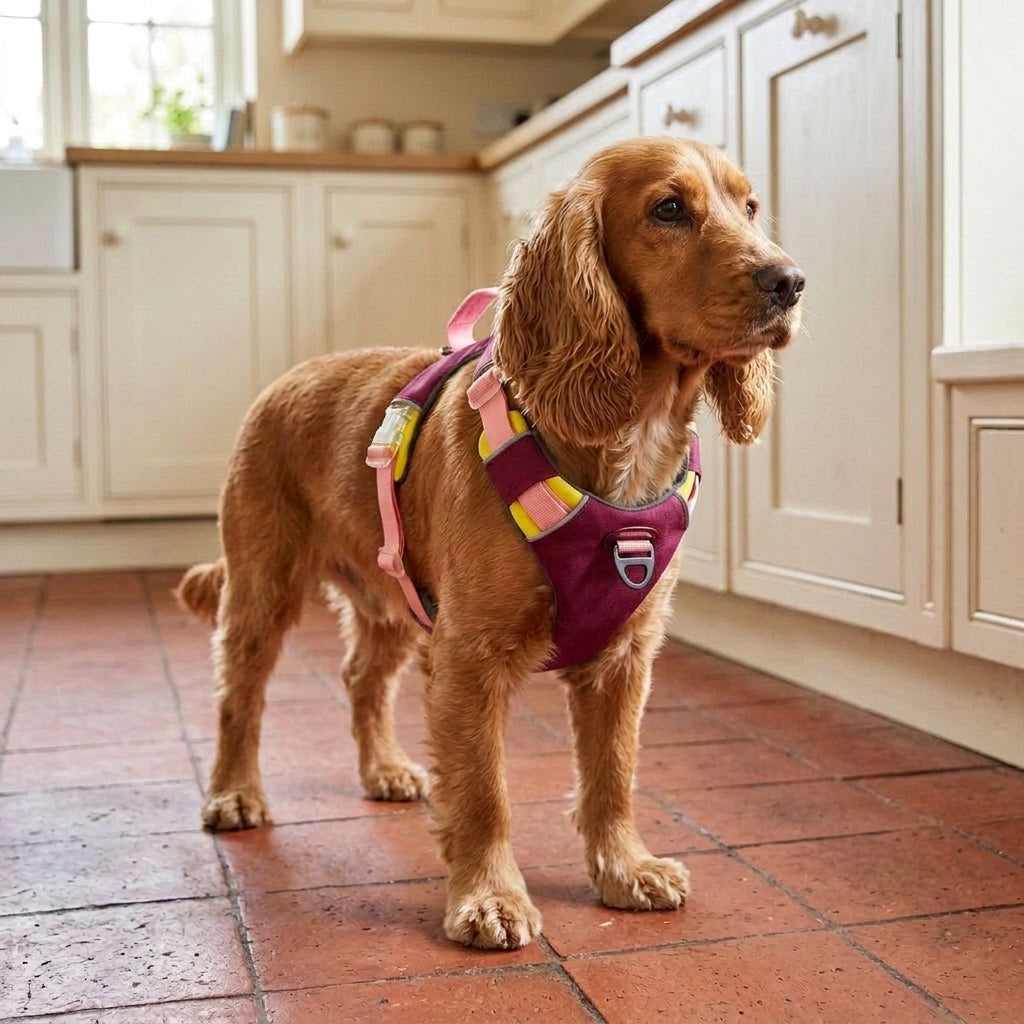 Reflective dog vest, USB rechargeable light, weatherproof, Wine Red