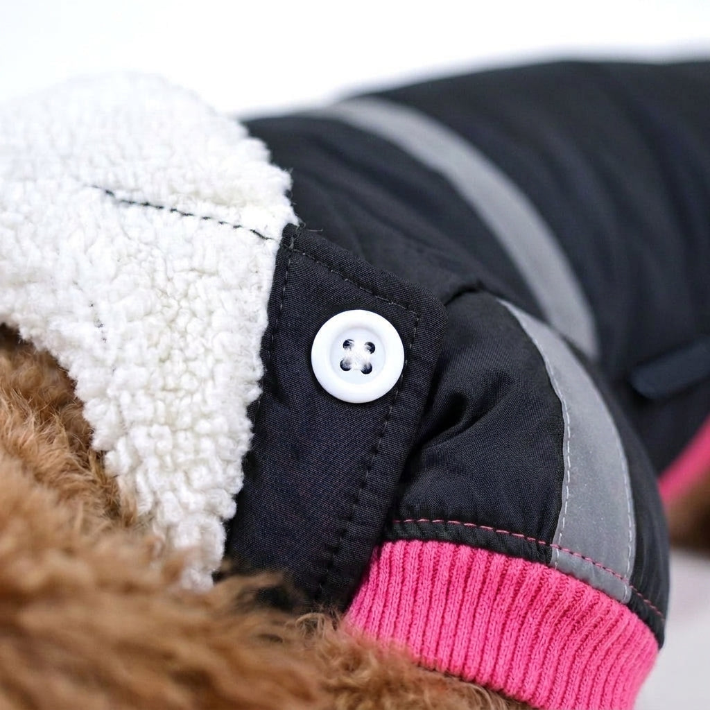Quilted dog coat, reflective padded jacket with warm lining, Black, detail