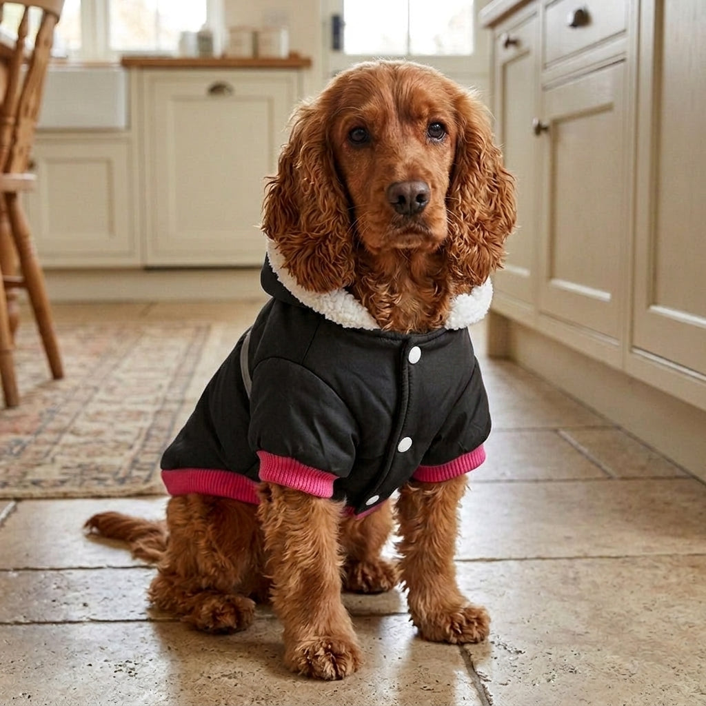 Dog Jacket Reflective: Quilted dog coat, reflective padded jacket with warm lining, Black