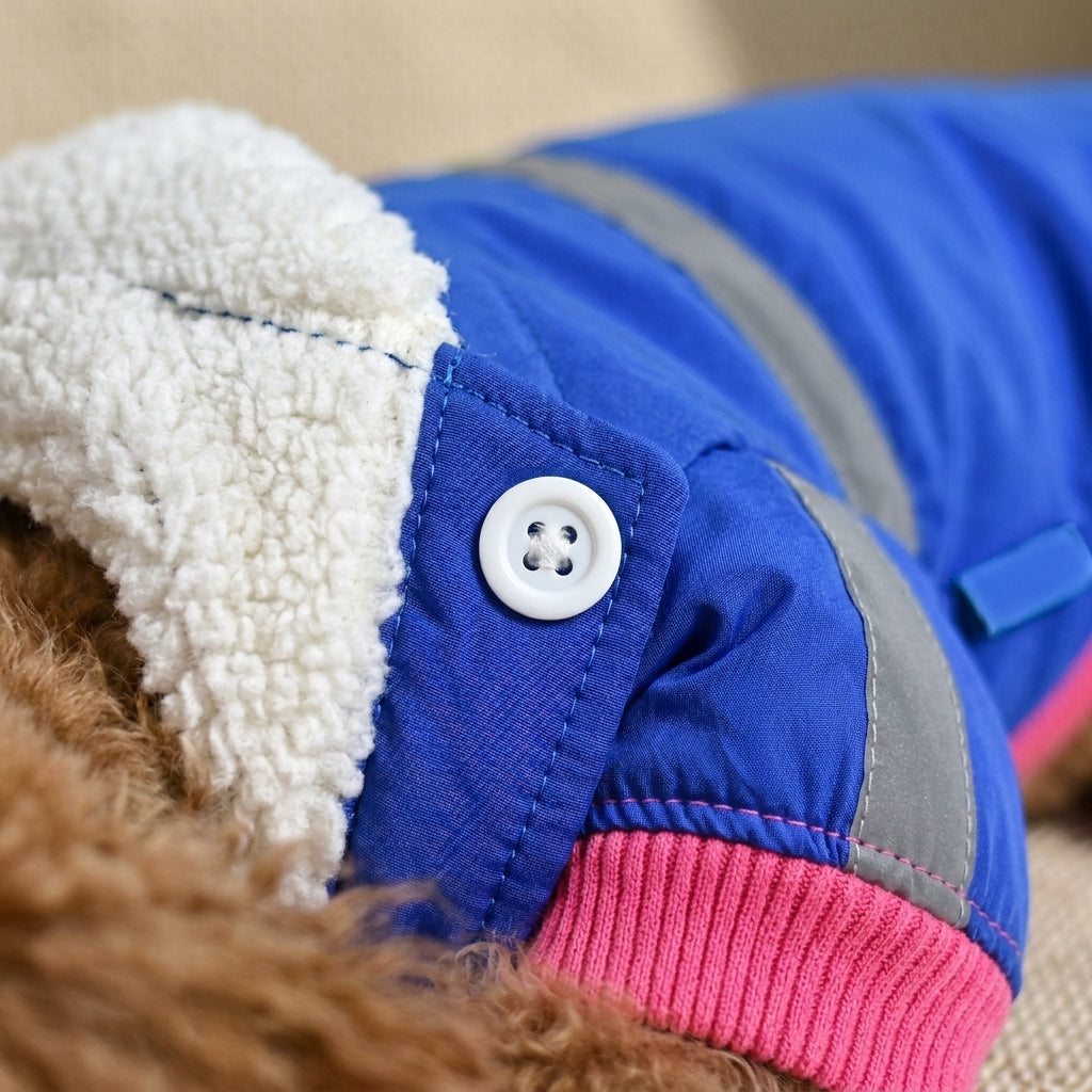 Quilted dog coat, reflective padded jacket with warm lining, Blue, detail